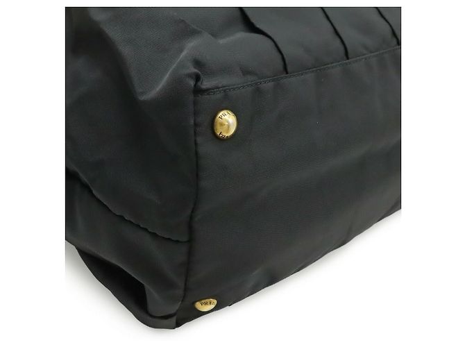 Prada Gathered Nylon Leder Tote Bag Schwarz - Ansicht 3
