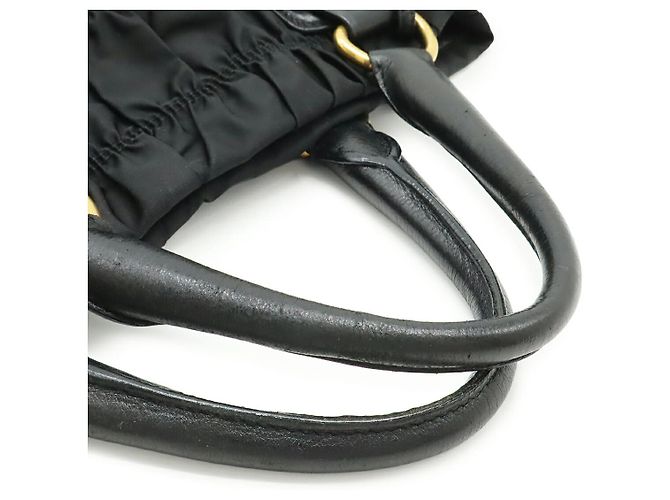 Prada Gathered Nylon Leder Tote Bag Schwarz - Ansicht 4