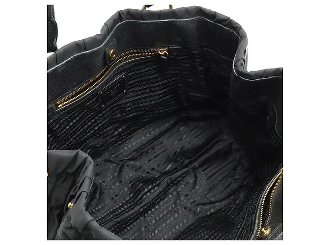 Prada Gathered Nylon Leder Tote Bag Schwarz - Ansicht 6