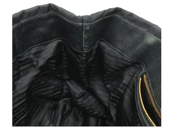 Prada Gathered Nylon Leder Tote Bag Schwarz - Ansicht 7