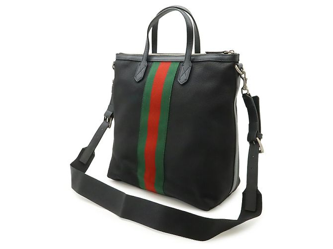Gucci Nylon-Canvas-Leder Web Stripe Tote Bag Schwarz - Ansicht 2