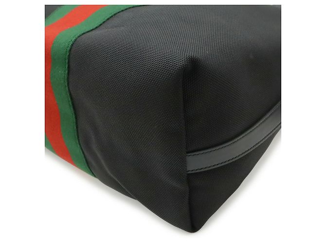 Gucci Nylon-Canvas-Leder Web Stripe Tote Bag Schwarz - Ansicht 3