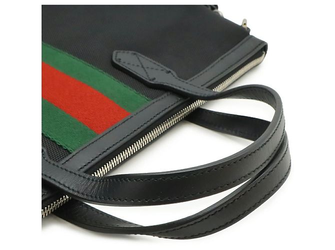 Gucci Nylon-Canvas-Leder Web Stripe Tote Bag Schwarz - Ansicht 4
