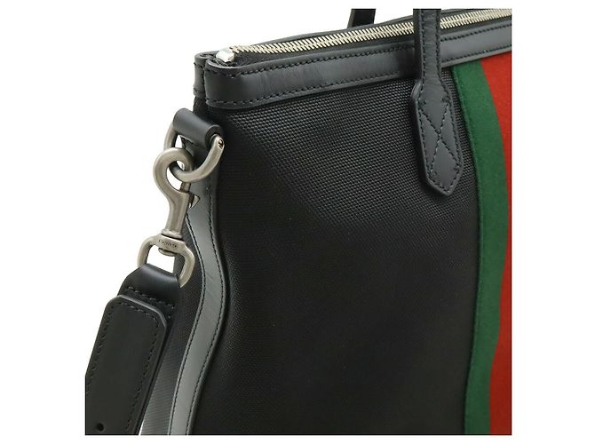 Gucci Nylon-Canvas-Leder Web Stripe Tote Bag Schwarz - Ansicht 7