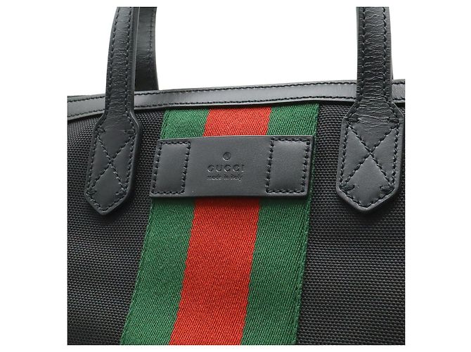 Gucci Nylon-Canvas-Leder Web Stripe Tote Bag Schwarz - Ansicht 8
