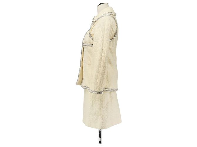 Timeless Conjunto 2way de tweed con botón Coco Mark Chanel Beige Crudo - vista 2