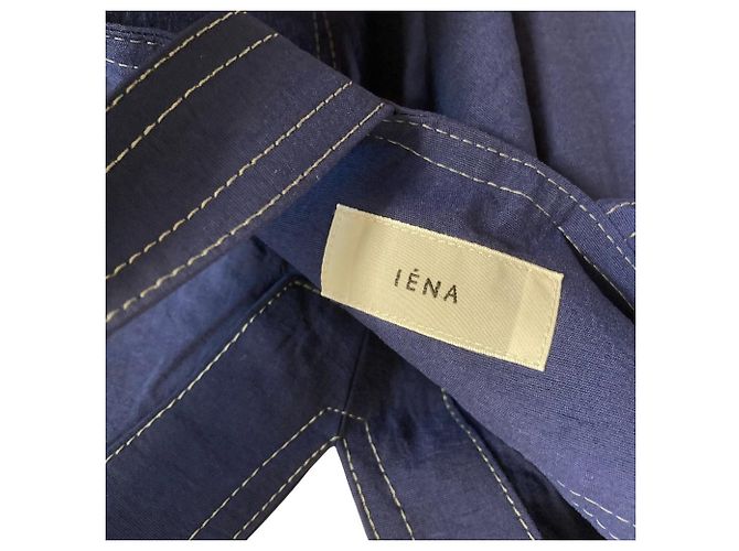 Autre Marque IENA Popeline Maxikleid mit V-Ausschnitt Blau Marineblau - Ansicht 7