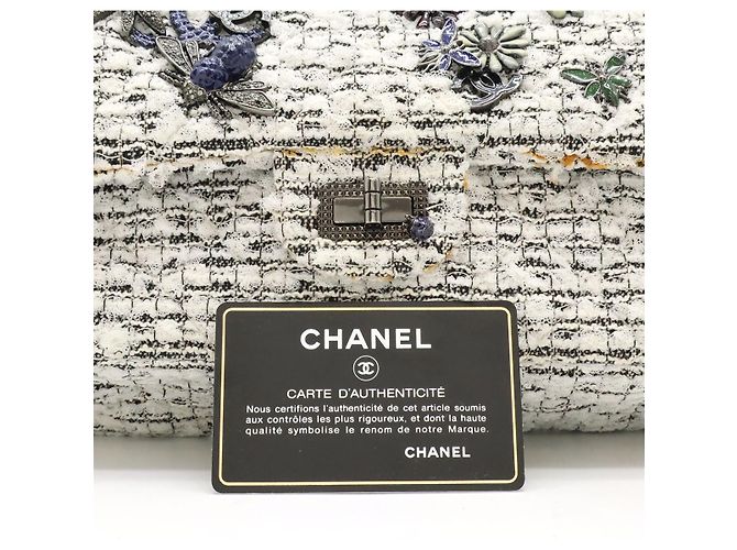 Borsa a tracolla Chanel 2.55 in pelle Tweed Nero Bianco - vista 9