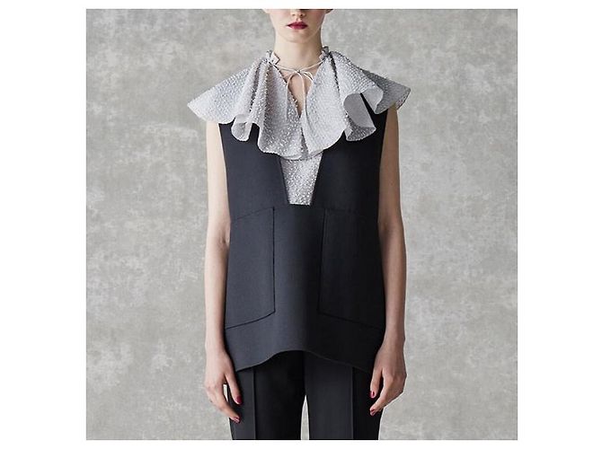Autre Marque Camicia di seta con colletto a volant e bordo in organza Drawer Marrone Grigio - vista 3