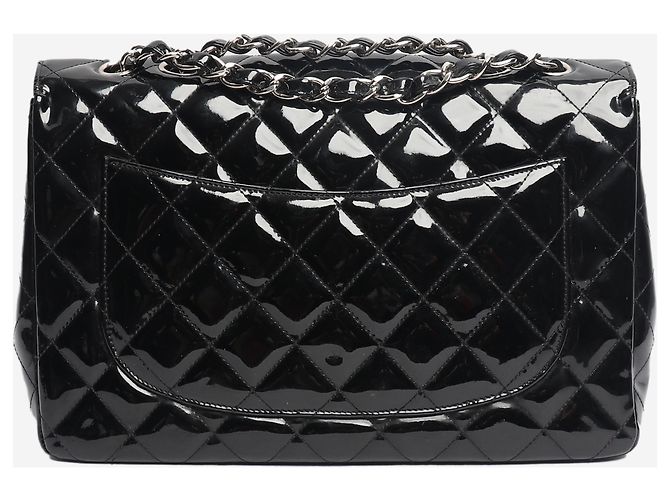 Chanel Borsa Classic Single Flap jumbo trapuntata in vernice nera 2009 Nero - vista 3
