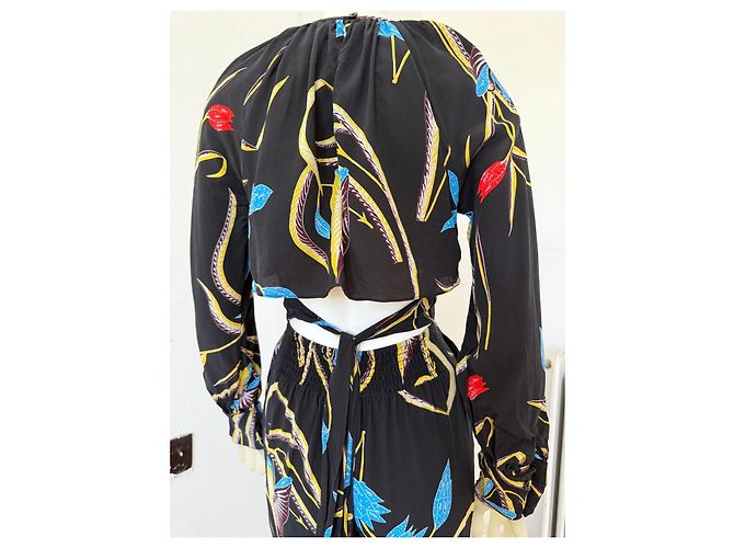 Diane Von Furstenberg Mono de seda estampado floral negro Roja Azul Amarillo - vista 3