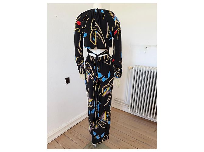 Diane Von Furstenberg Mono de seda estampado floral negro Roja Azul Amarillo - vista 4