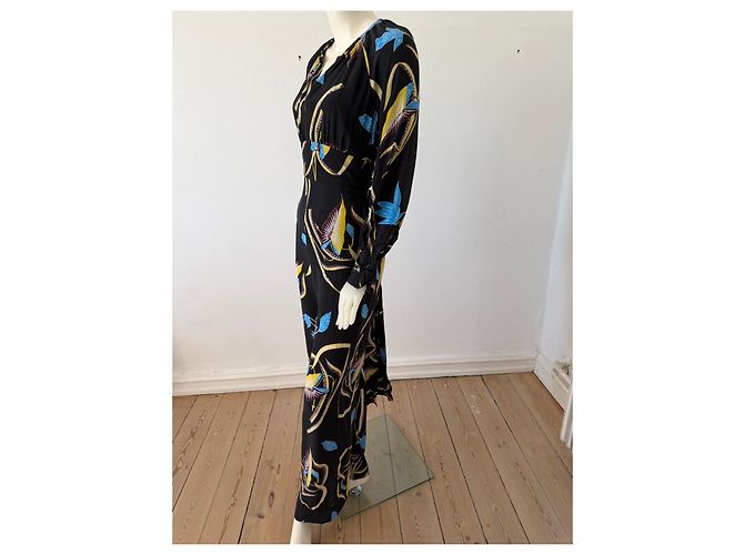 Diane Von Furstenberg Mono de seda estampado floral negro Roja Azul Amarillo - vista 5