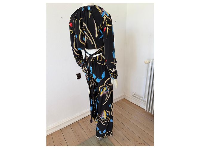 Diane Von Furstenberg Mono de seda estampado floral negro Roja Azul Amarillo - vista 6