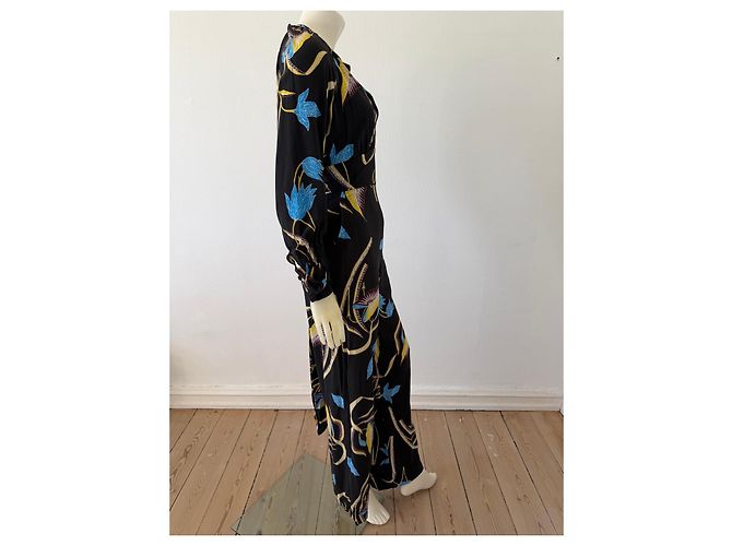 Diane Von Furstenberg Mono de seda estampado floral negro Roja Azul Amarillo - vista 7