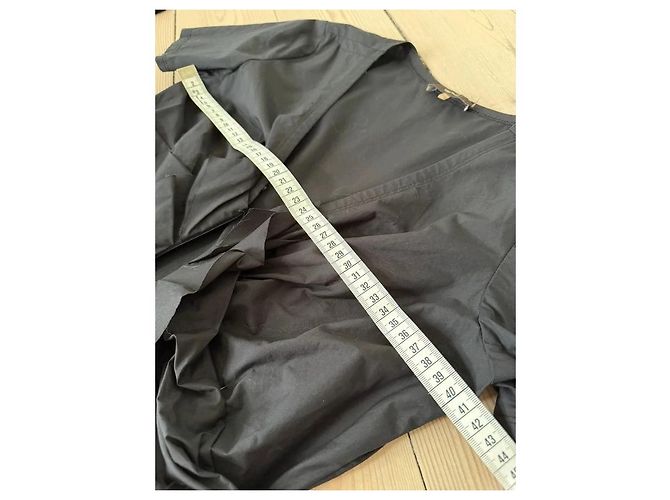 Vera Wang Schwarzes Baumwollkleid mit Rüschen - Ansicht 10