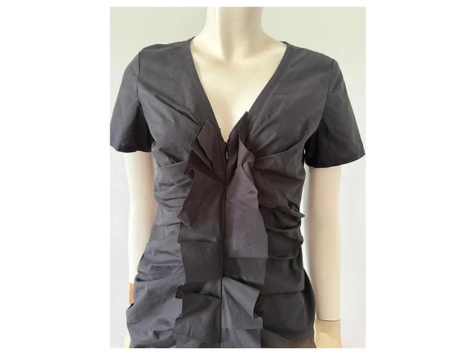 Vera Wang Schwarzes Baumwollkleid mit Rüschen - Ansicht 2