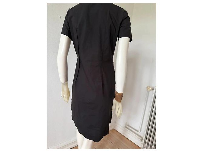 Vera Wang Schwarzes Baumwollkleid mit Rüschen - Ansicht 4