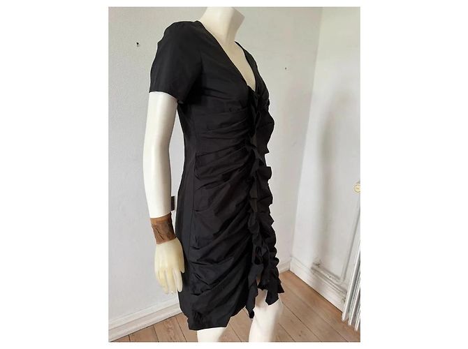 Vera Wang Schwarzes Baumwollkleid mit Rüschen - Ansicht 5