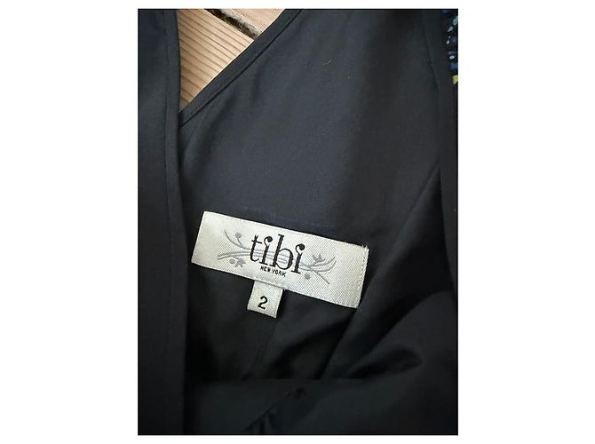 Tibi Abito in seta nera con stampa floreale e scollo a V Nero Multicolore - vista 10