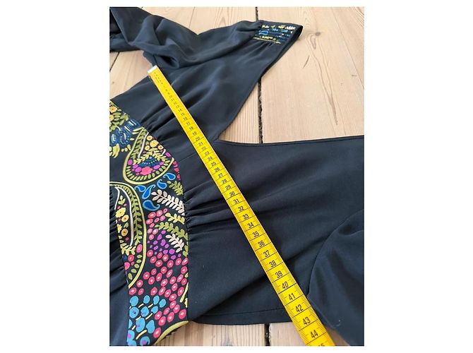 Tibi Abito in seta nera con stampa floreale e scollo a V Nero Multicolore - vista 11