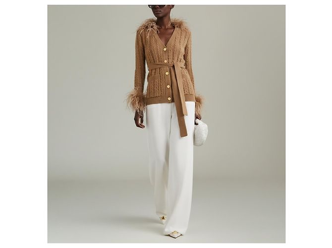 Cardigan in maglia marrone con piume Valentino - vista 4