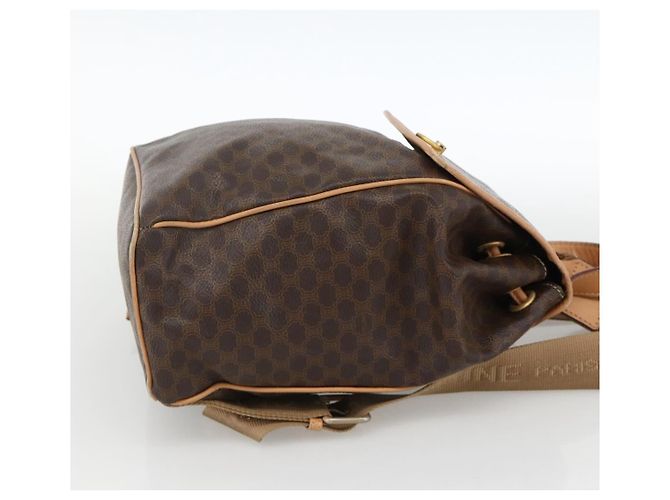 Céline Celine Vintage Drawstring Flap Macadam Coated Canvas Marron - vue 4