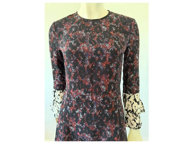 Vestido de seda Derek Lam 10 Crosby Estampado Abstracto Negro Blanco Roja Azul oscuro - vista 9
