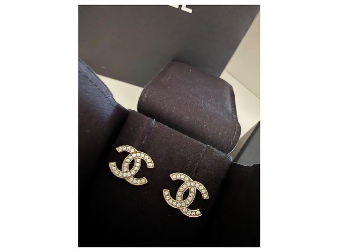 Pendientes Chanel CC Strass Oro Dorado - vista 10