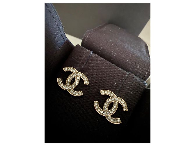 Pendientes Chanel CC Strass Oro Dorado - vista 11