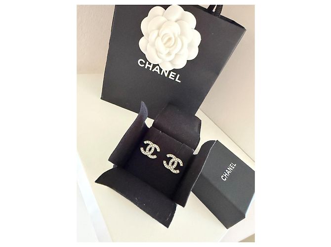 Pendientes Chanel CC Strass Oro Dorado - vista 12
