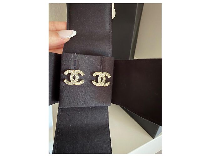Pendientes Chanel CC Strass Oro Dorado - vista 13