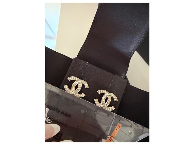 Pendientes Chanel CC Strass Oro Dorado - vista 14