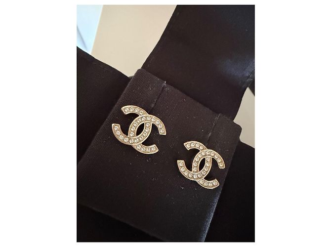 Pendientes Chanel CC Strass Oro Dorado - vista 15