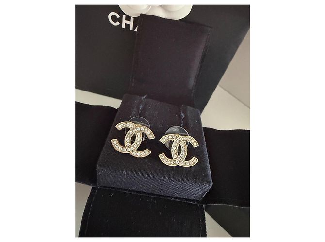 Pendientes Chanel CC Strass Oro Dorado - vista 19