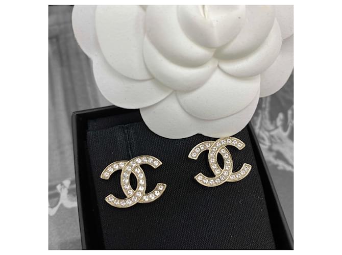 Pendientes Chanel CC Strass Oro Dorado - vista 2