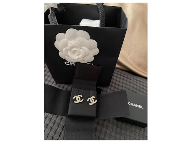 Pendientes Chanel CC Strass Oro Dorado - vista 8