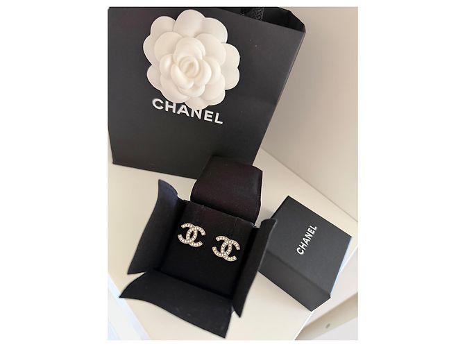 Pendientes Chanel CC Strass Oro Dorado - vista 9
