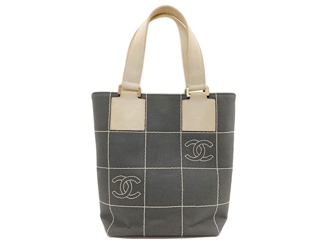 Borsa Chanel Chocolate Bar Canvas Marrone Bianco - vista 2