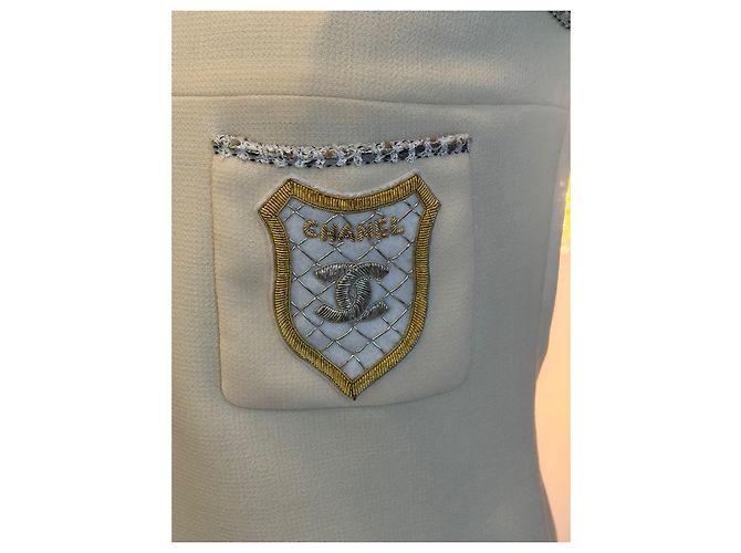 Top de tweed Chanel ecru com emblema bordado - vista 3