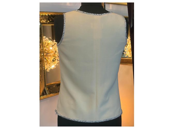 Top de tweed Chanel ecru com emblema bordado - vista 5
