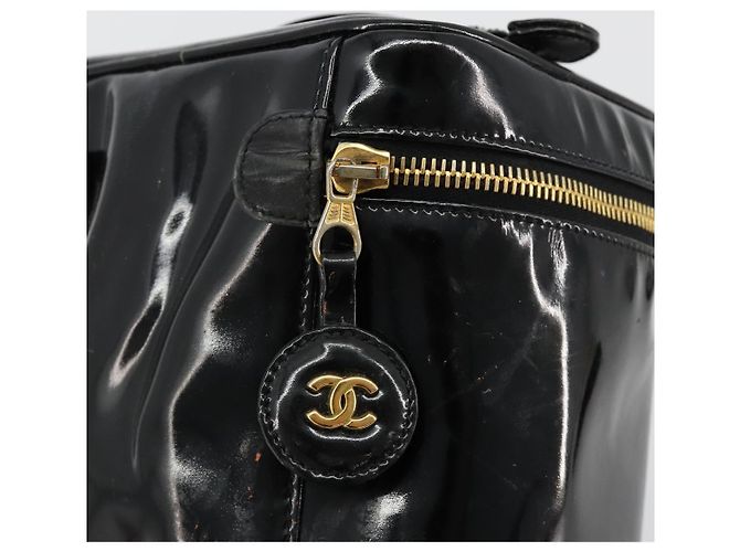CHANEL Vanity Handtasche Lackleder Schwarz Gold CC Auth BA13209 Golden - Ansicht 14