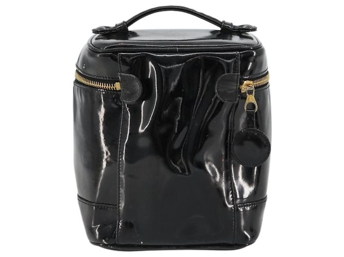 CHANEL Vanity Handtasche Lackleder Schwarz Gold CC Auth BA13209 Golden - Ansicht 3