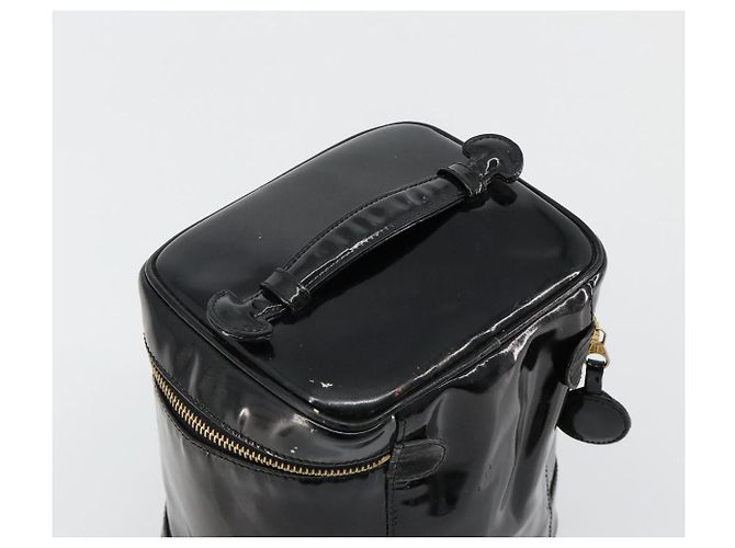 CHANEL Vanity Handtasche Lackleder Schwarz Gold CC Auth BA13209 Golden - Ansicht 6