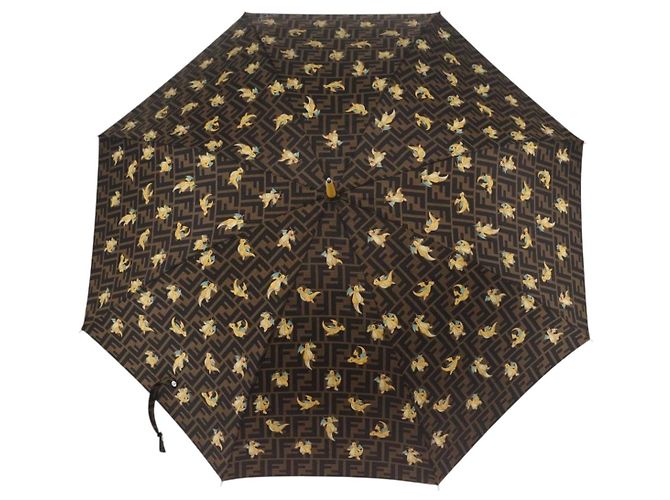 FENDI FENDI x FRGMT x POKMON Zucca Canvas Dragonfly Umbrella Auth 167315SM Marron Noir - vue 2