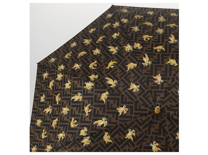 FENDI FENDI x FRGMT x POKMON Zucca Canvas Dragonfly Umbrella Auth 167315SM Marron Noir - vue 3