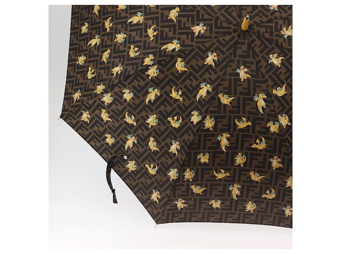 FENDI FENDI x FRGMT x POKMON Zucca Canvas Dragonfly Umbrella Auth 167315SM Marron Noir - vue 5