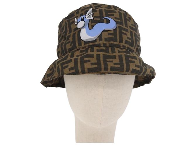 FENDI x FRGMT x POKMON ZUCCA Canvas Bucket Hat Mini-Dragon Braun Auth 167329SM Schwarz - Ansicht 13