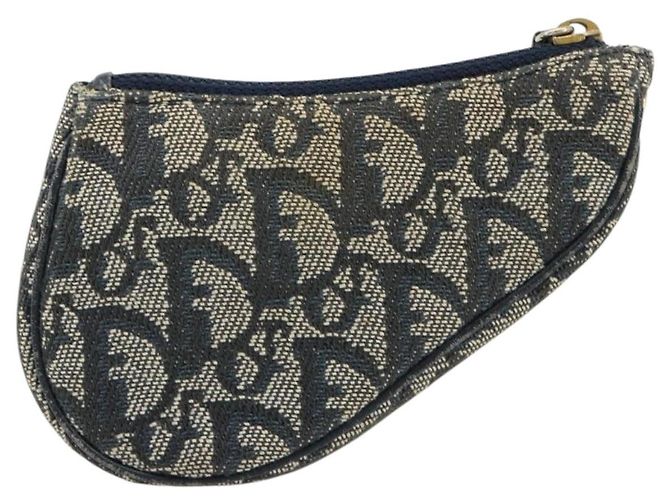 Christian Dior Trotter Canvas Saddle Monedero Navy Gold Auth bs35356 Dorado Azul marino - vista 2