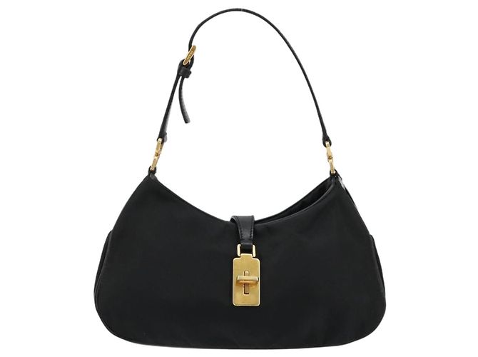 Pochette Accessori PRADA Nylon Nero Oro Auth 171277 D'oro - vista 13